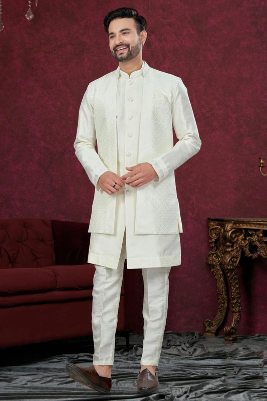 Off White Silk Dupion Sherwani NCSH10410216