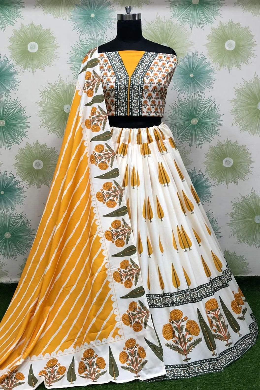 Off White Silk Printed Lehenga Choli NCLC10210155