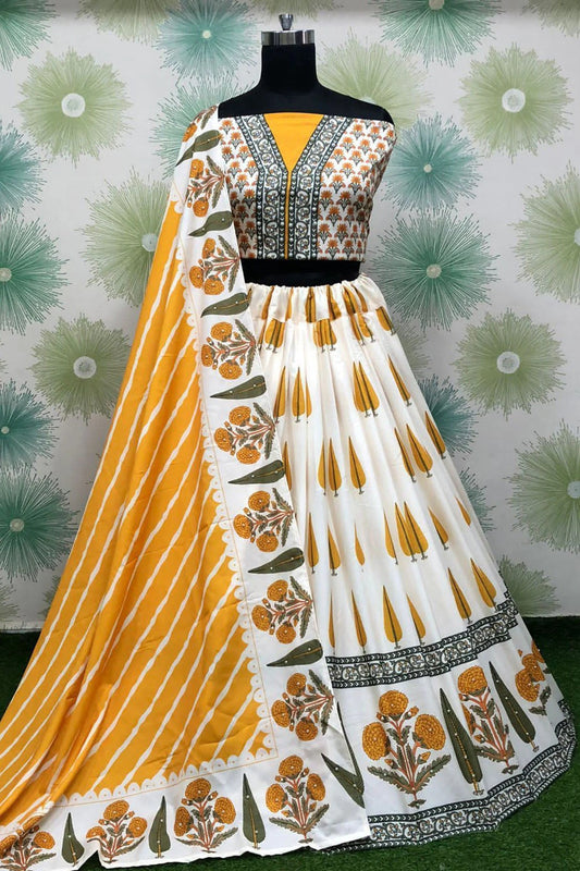 Off White Silk Printed Lehenga Choli NCLC10210155