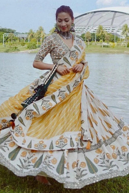 Off White Silk Printed Lehenga Choli NCLC10210155