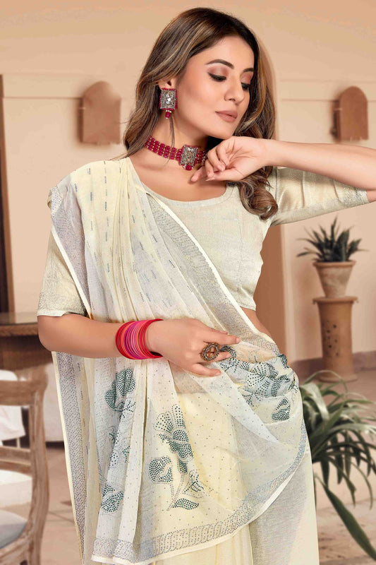 Off White Simmer Chiffon Designer Saree NCSD11210931