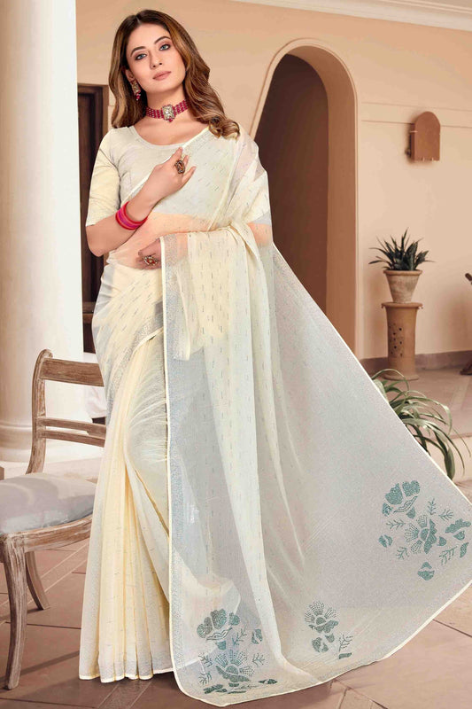 Off White Simmer Chiffon Designer Saree NCSD11210931