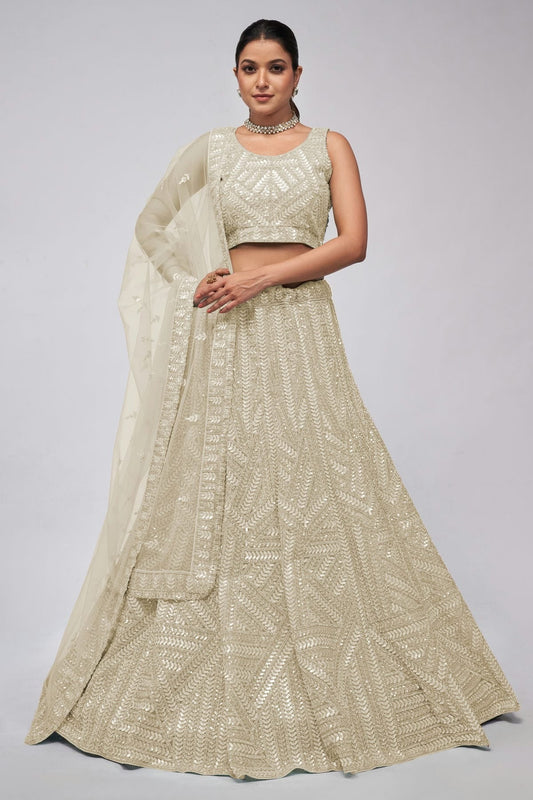 Off White Soft Net Lehenga Choli NCLC10310115