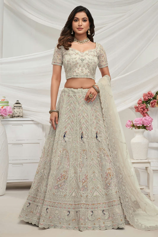 Off White Soft Net Lehenga Choli NCLC10310128