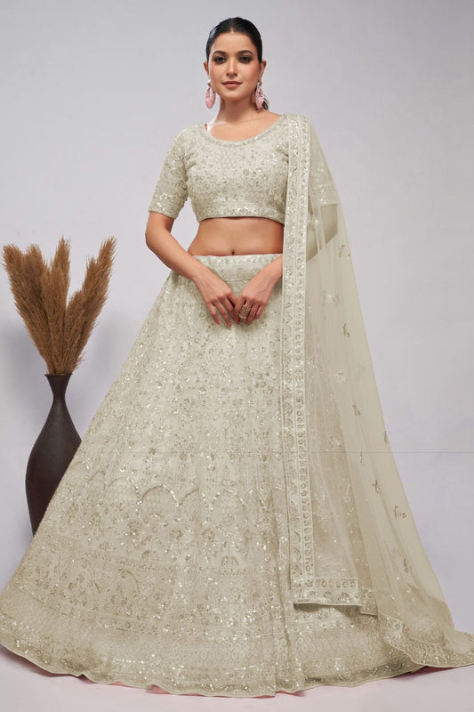Off White Soft Net Lehenga Choli NCLC10310131