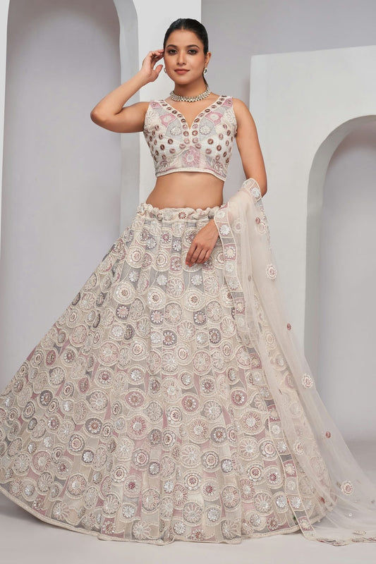 Off White Soft Net Lehenga Choli NCLC10310132