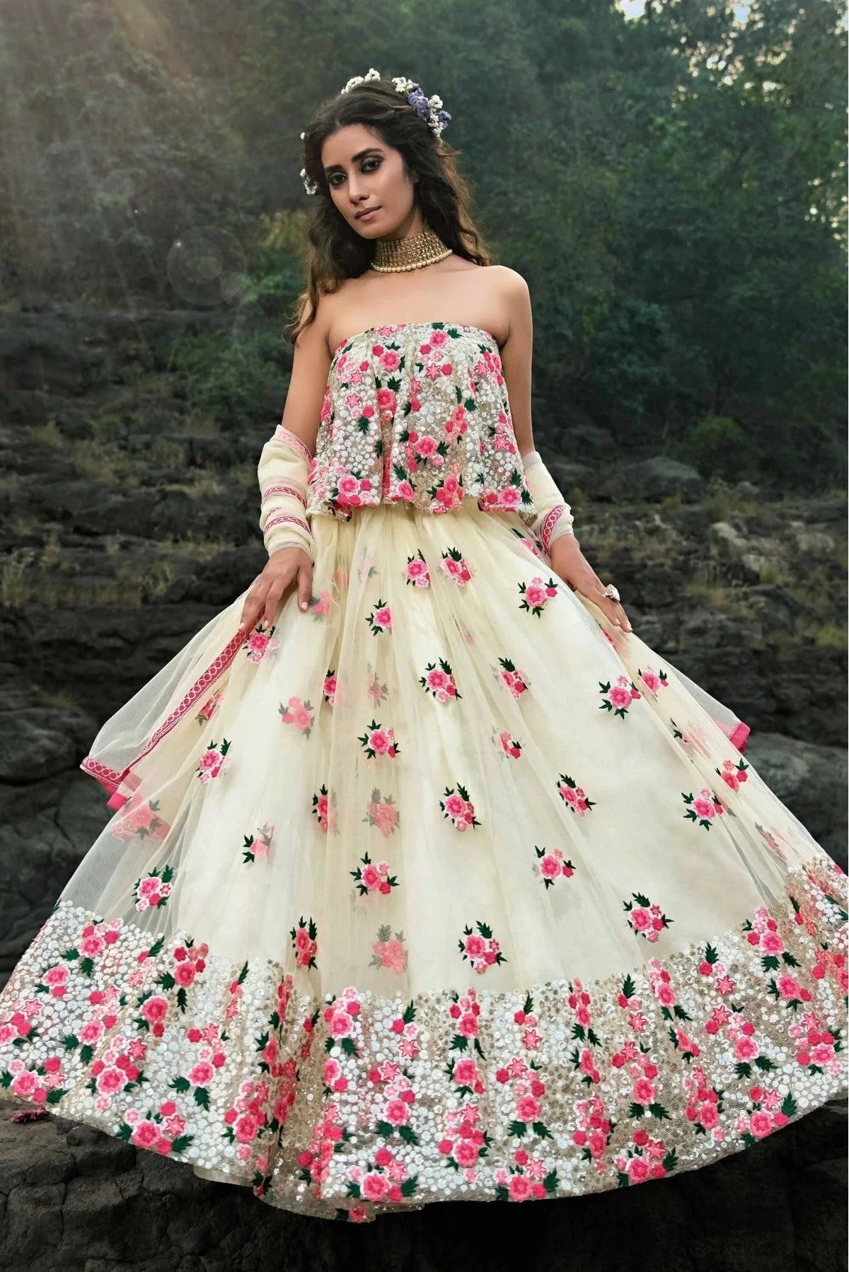 Off White Soft Net Sequins Lehenga Choli NCLC10810521