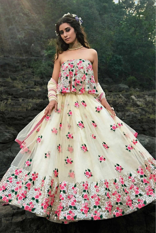 Off White Soft Net Sequins Lehenga Choli NCLC10810521