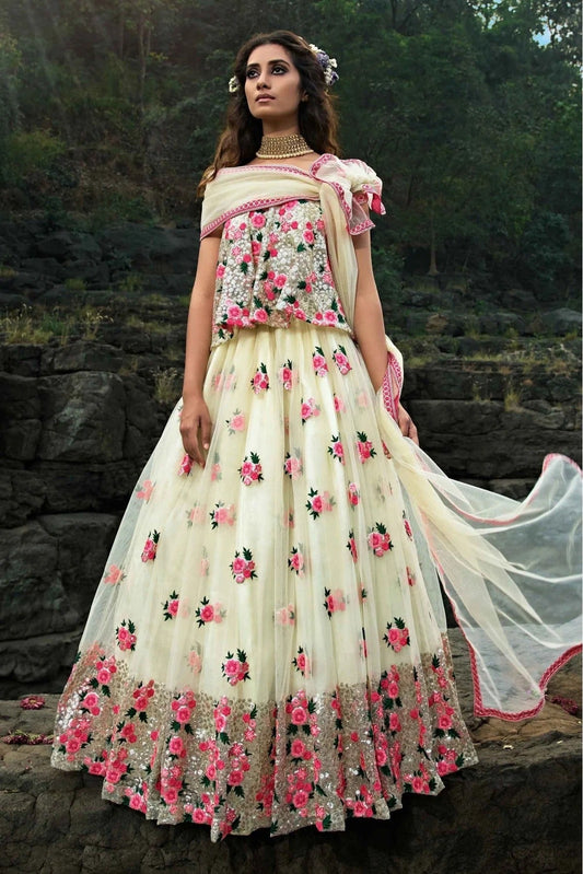 Off White Soft Net Sequins Lehenga Choli NCLC10810521