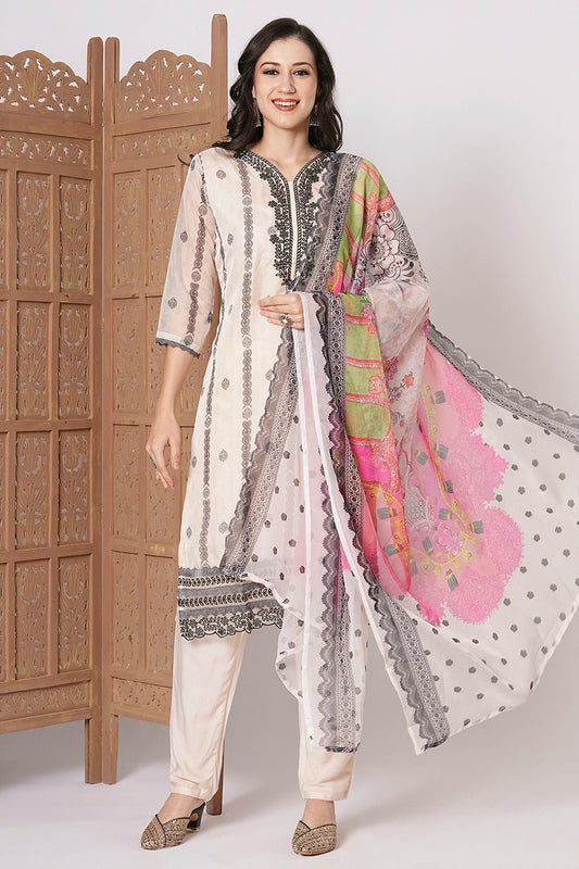 Off White Tabby Silk Stitched Salwar Suit NCSS11111963