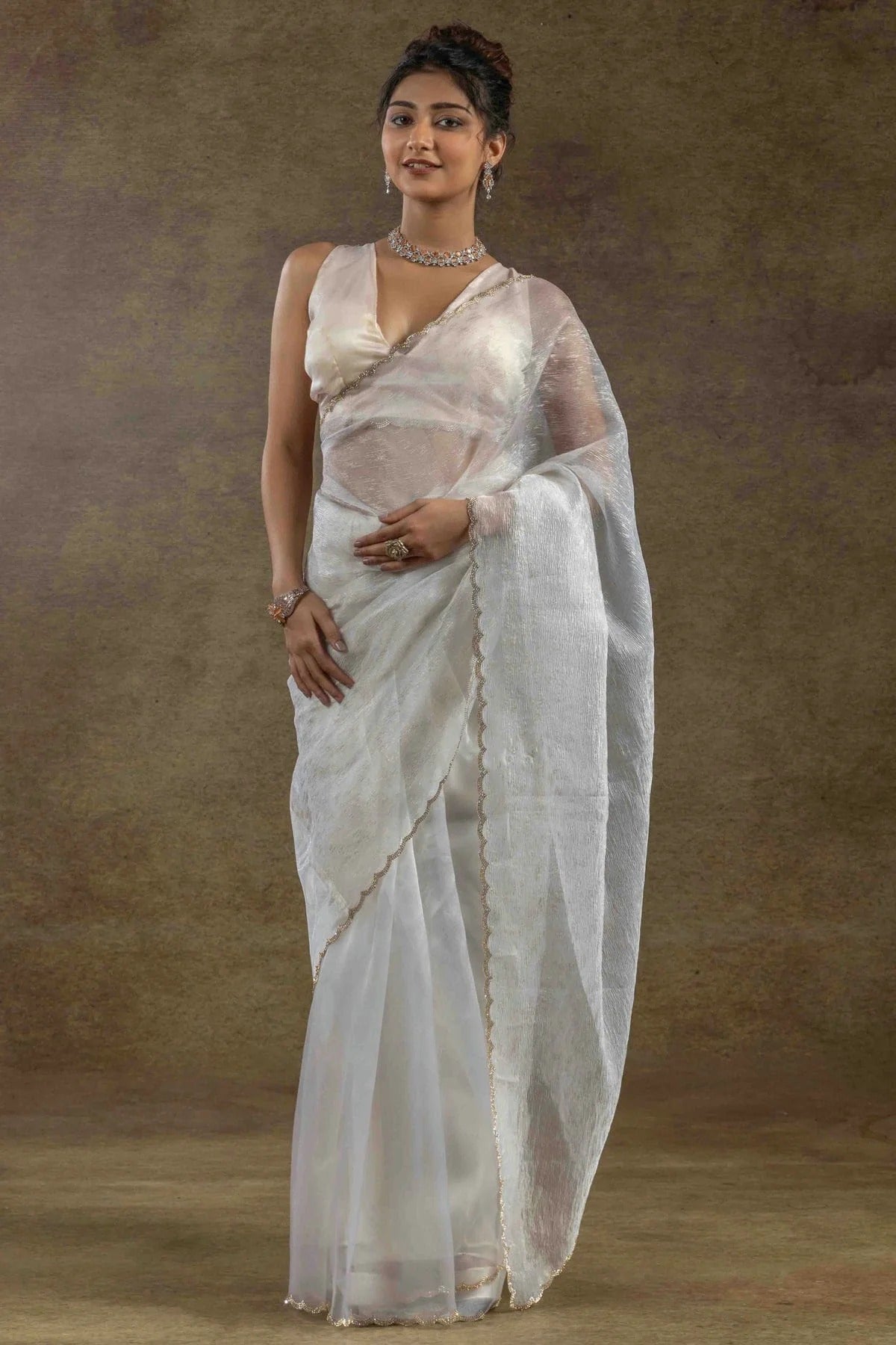 Off White Tissue Silk Ready To Wear Saree NCSD11210115
