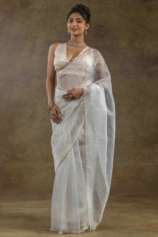Off White Tissue Silk Ready To Wear Saree NCSD11210115