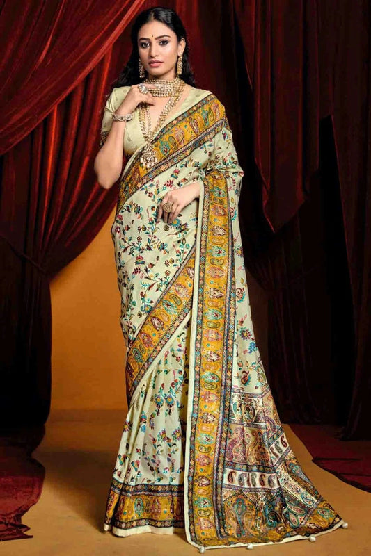 Off White Tussar Silk Paisley Printed Saree NCSD11110291