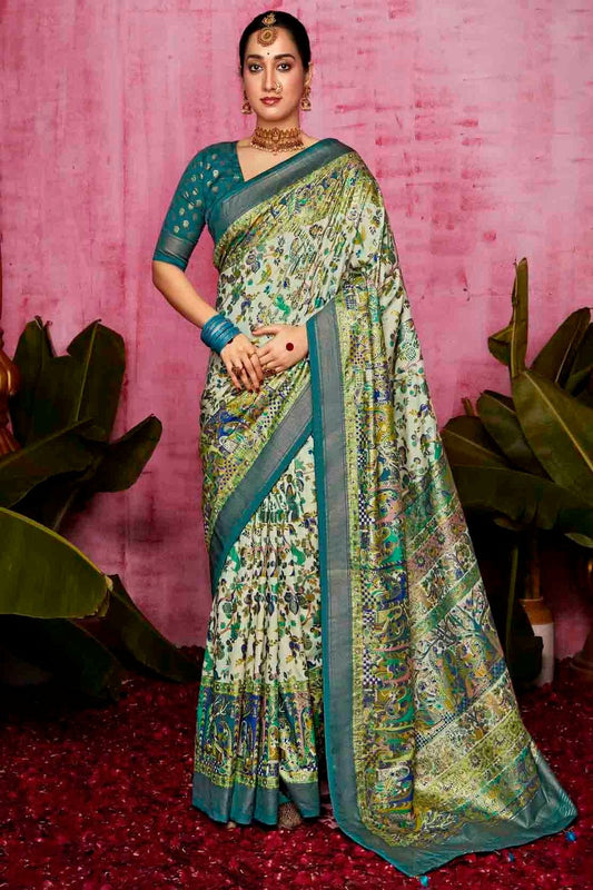 Off White Tussar Silk Polka Dot Printed Saree NCSD11110259