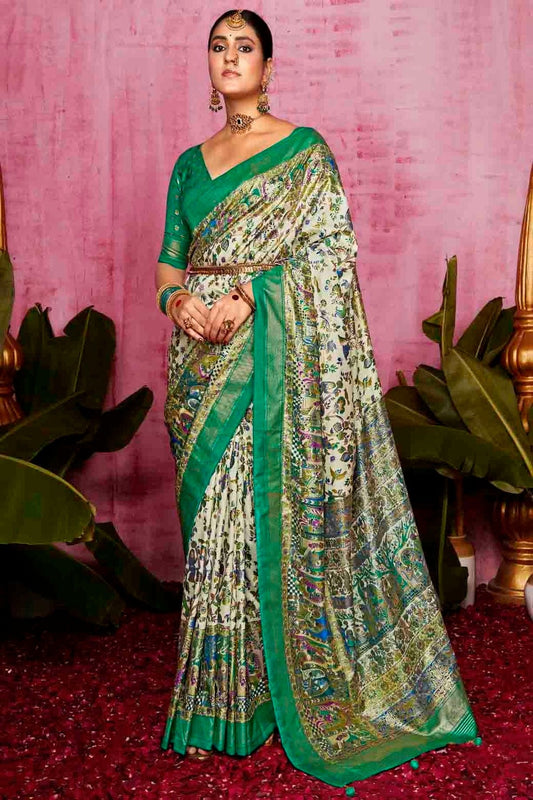 Off White Tussar Silk Polka Dot Printed Saree NCSD11110260