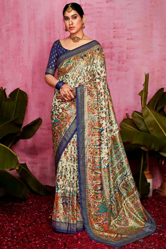 Off White Tussar Silk Polka Dot Printed Saree NCSD11110261