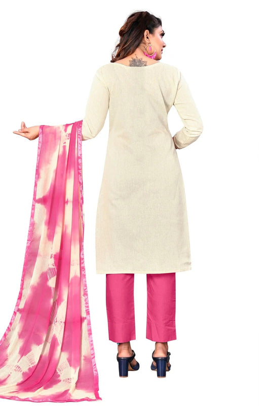 Off White Unstitched Khadi Cotton Straight Suit NCUS11610336