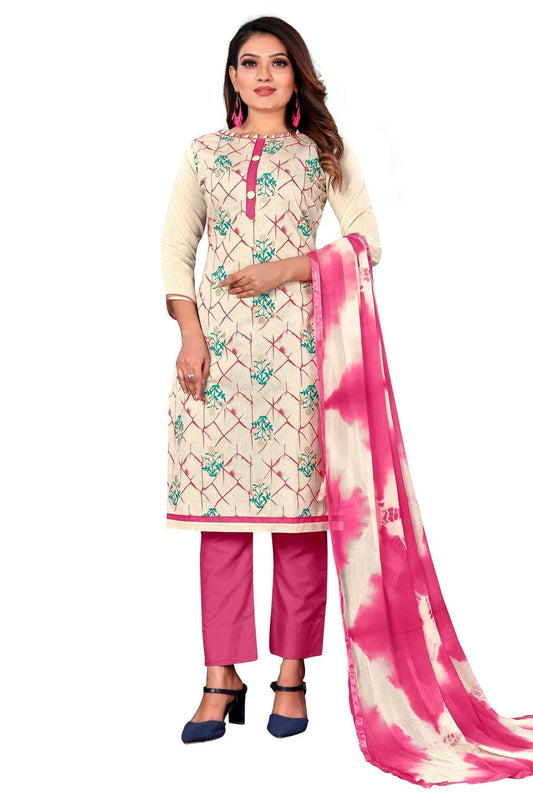 Off White Unstitched Khadi Cotton Straight Suit NCUS11610336