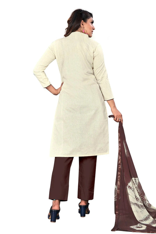 Off White Unstitched Khadi Cotton Straight Suit NCUS11610337
