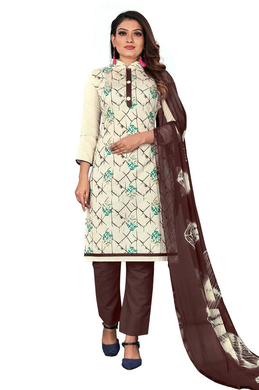 Off White Unstitched Khadi Cotton Straight Suit NCUS11610337