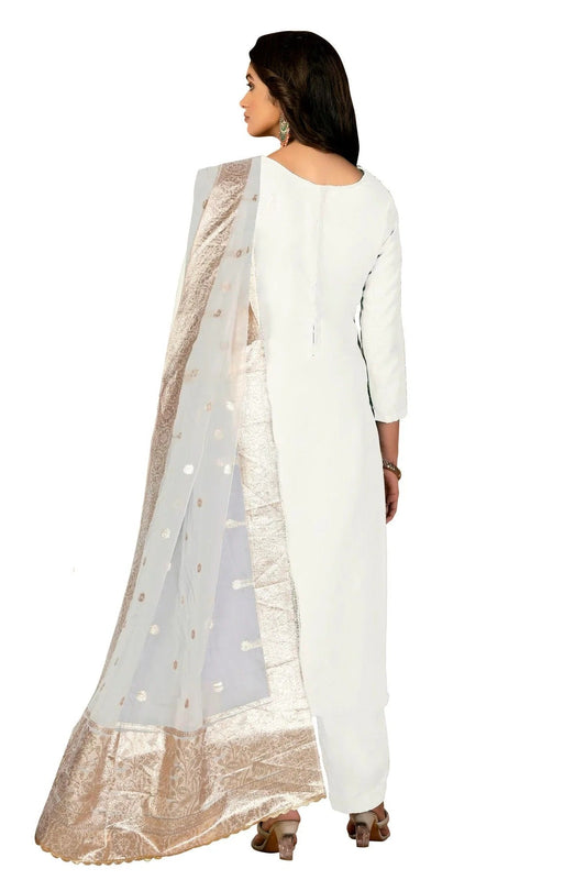 Off White Unstitched Modal Silk Straight Suit NCUS11610325