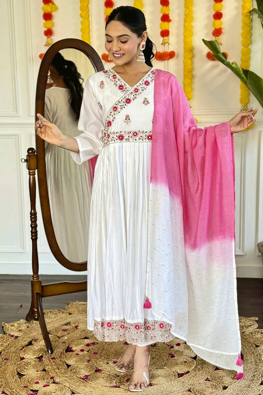 Off White Viscose Chanderi Stitched Salwar Suit NCSS11111576