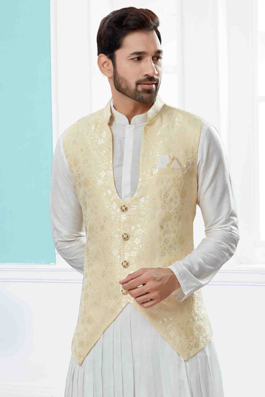 Off White and Cream Indo Western In Silk Dupion  NCSH10410554