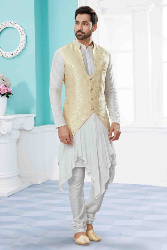 Off White and Cream Indo Western In Silk Dupion NCSH10410554