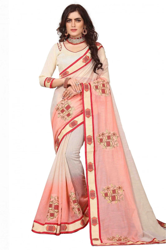 Off White and Peach Art Silk Embroidery Saree NCSD11210550