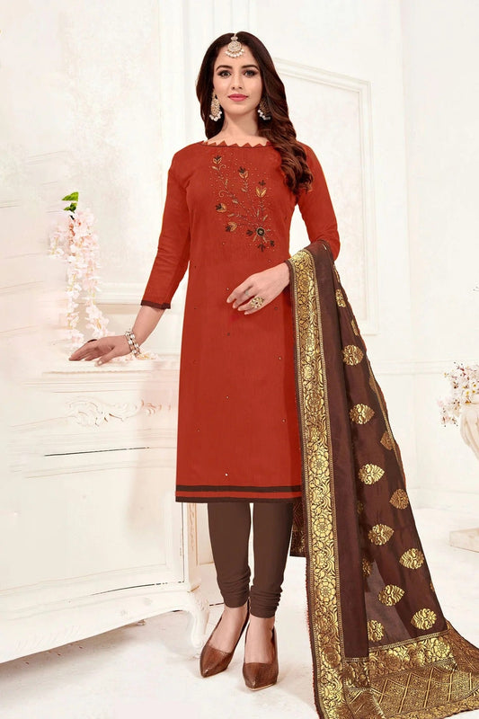 Olive Brown Unstitched Slub Cotton Churidar Suit NCUS11610194