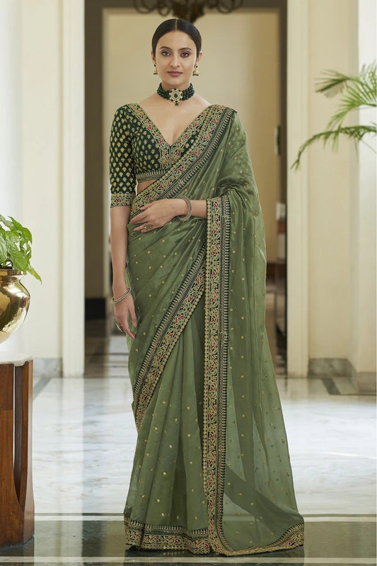 Olive Green Art Silk Designer Saree NCSD10810609