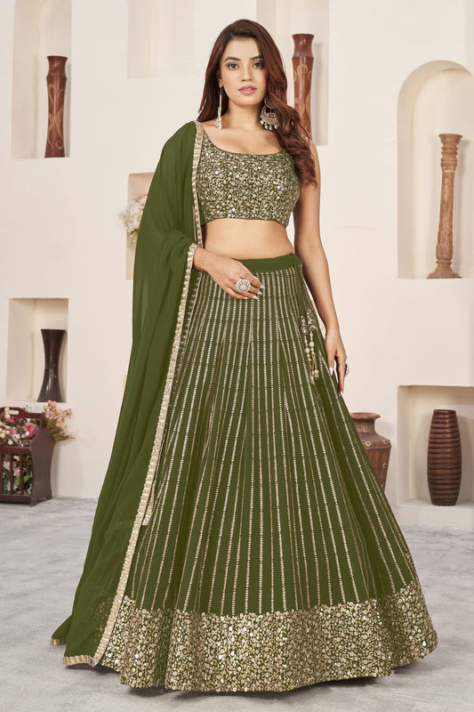 Olive Green Georgette Lehenga Choli NCLC10110138