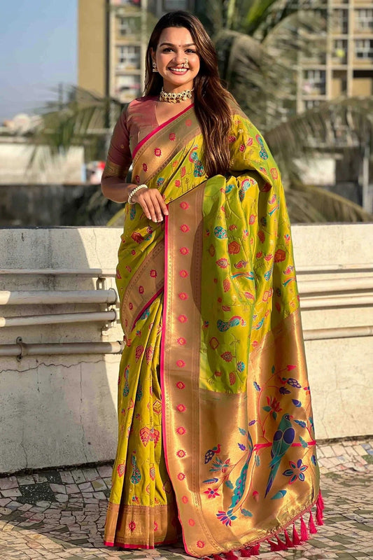 Olive Green Meenakari Soft Silk Paithani Sarees  NCSD11110613