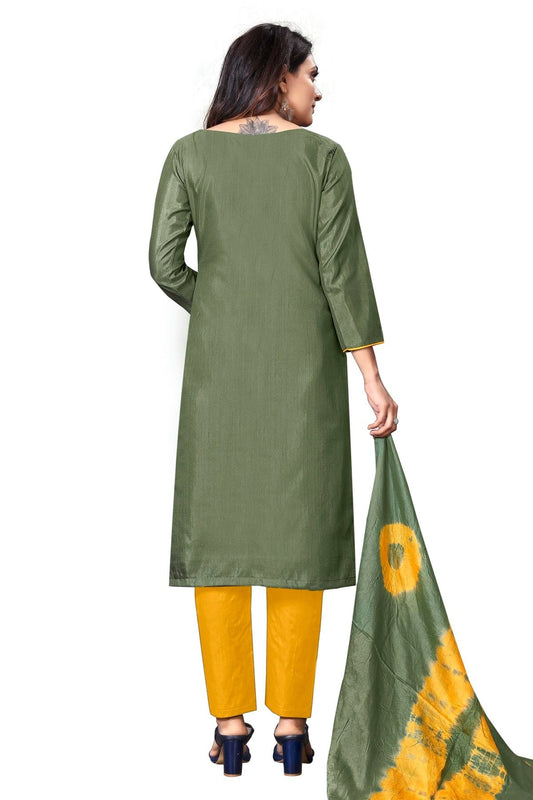 Olive Green Unstitched Silk Straight Suit NCUS11610490