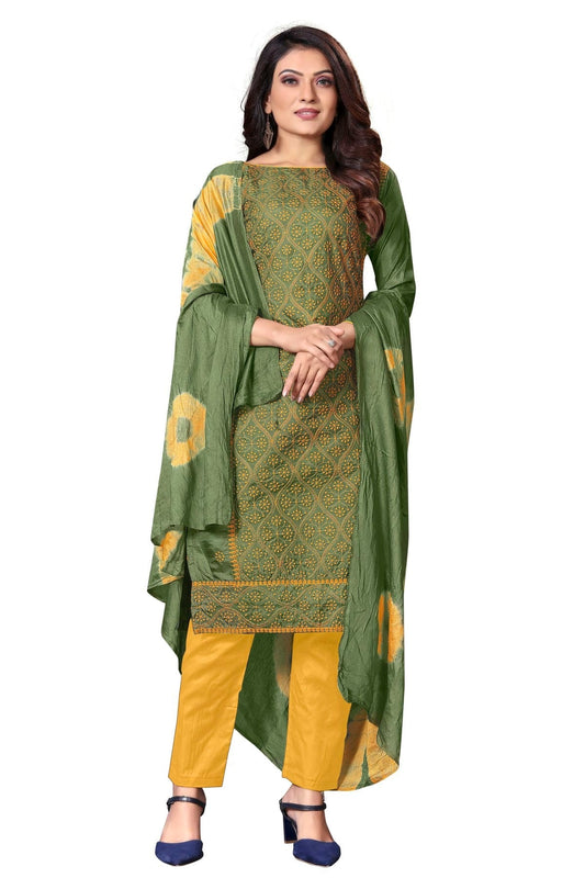 Olive Green Unstitched Silk Straight Suit NCUS11610490