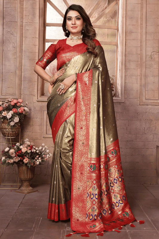 Olive Green Woven Pure Banarasi Tissue Silk Traditional Saree NCSD12510105