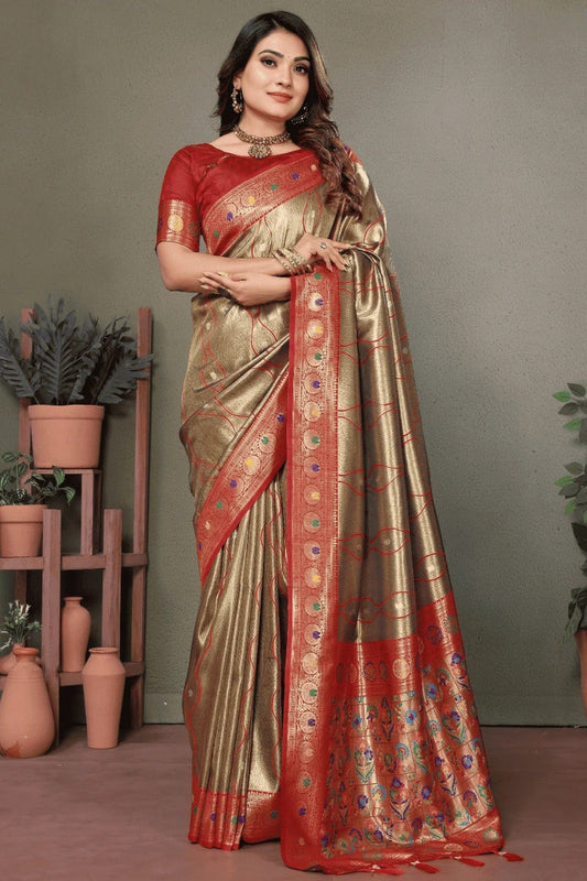 Olive Green Woven Pure Banarasi Tissue Silk Traditional Saree NCSD12510115