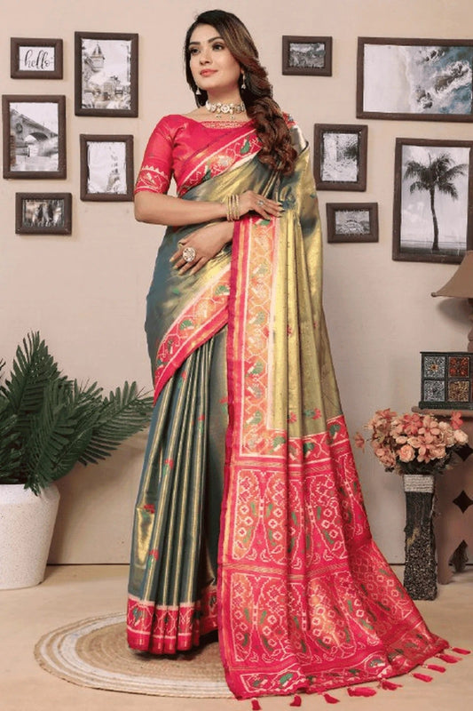 Olive Green Woven Pure Banarasi Tissue Silk Traditional Saree NCSD12510141