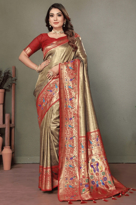 Olive Green Woven Pure Banarasi Tissue Silk Traditional Saree NCSD12510166