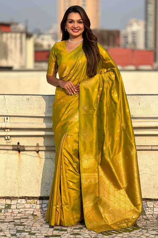 Olive Green Zari Moonga Silk Traditional Sarees  NCSD11110632