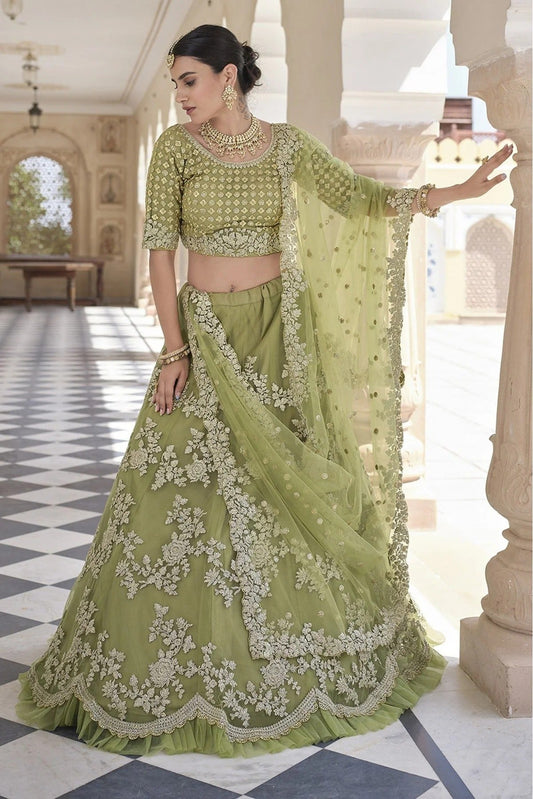 Olive and Green Soft Net Sequins Lehenga Choli NCLC10810585