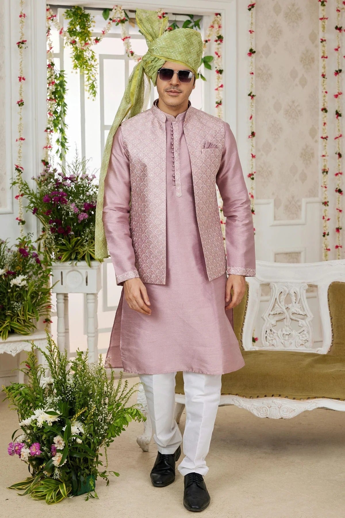 Onion Pink Art Silk Kurta PajamaWith Jacket  NCKP12310108