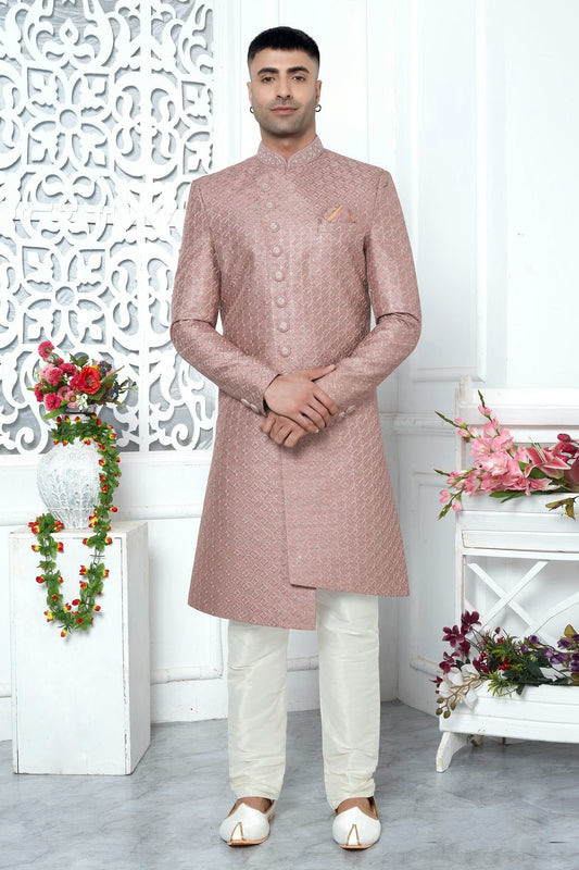 Onion Pink Art Silk Sherwan With Churidar Pant  NCSH12310306