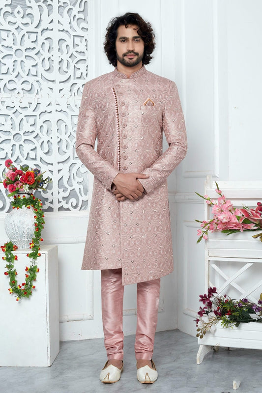 Onion Pink Art Silk Sherwan With Churidar Pant  NCSH12310315