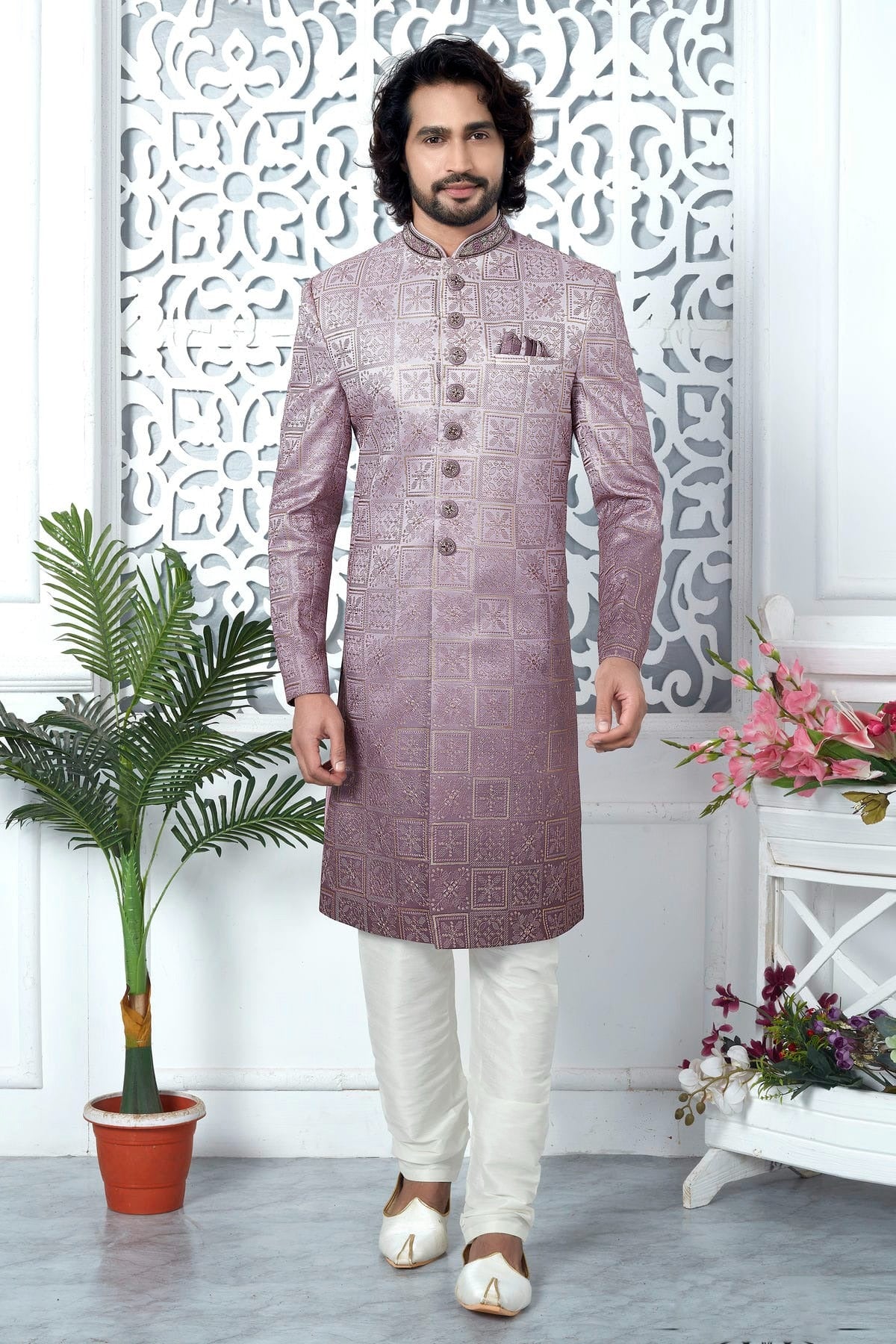 Onion Pink Art Silk Sherwan With Churidar Pant  NCSH12310319