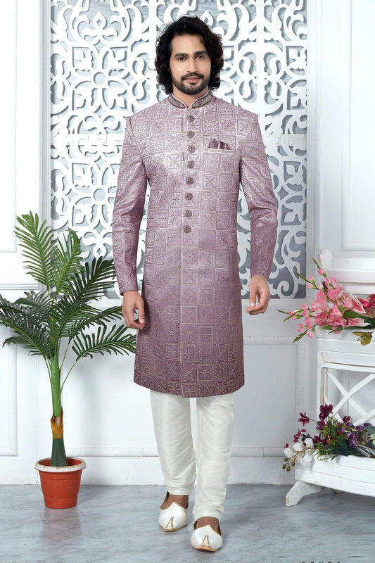 Onion Pink Art Silk Sherwan With Churidar Pant  NCSH12310319