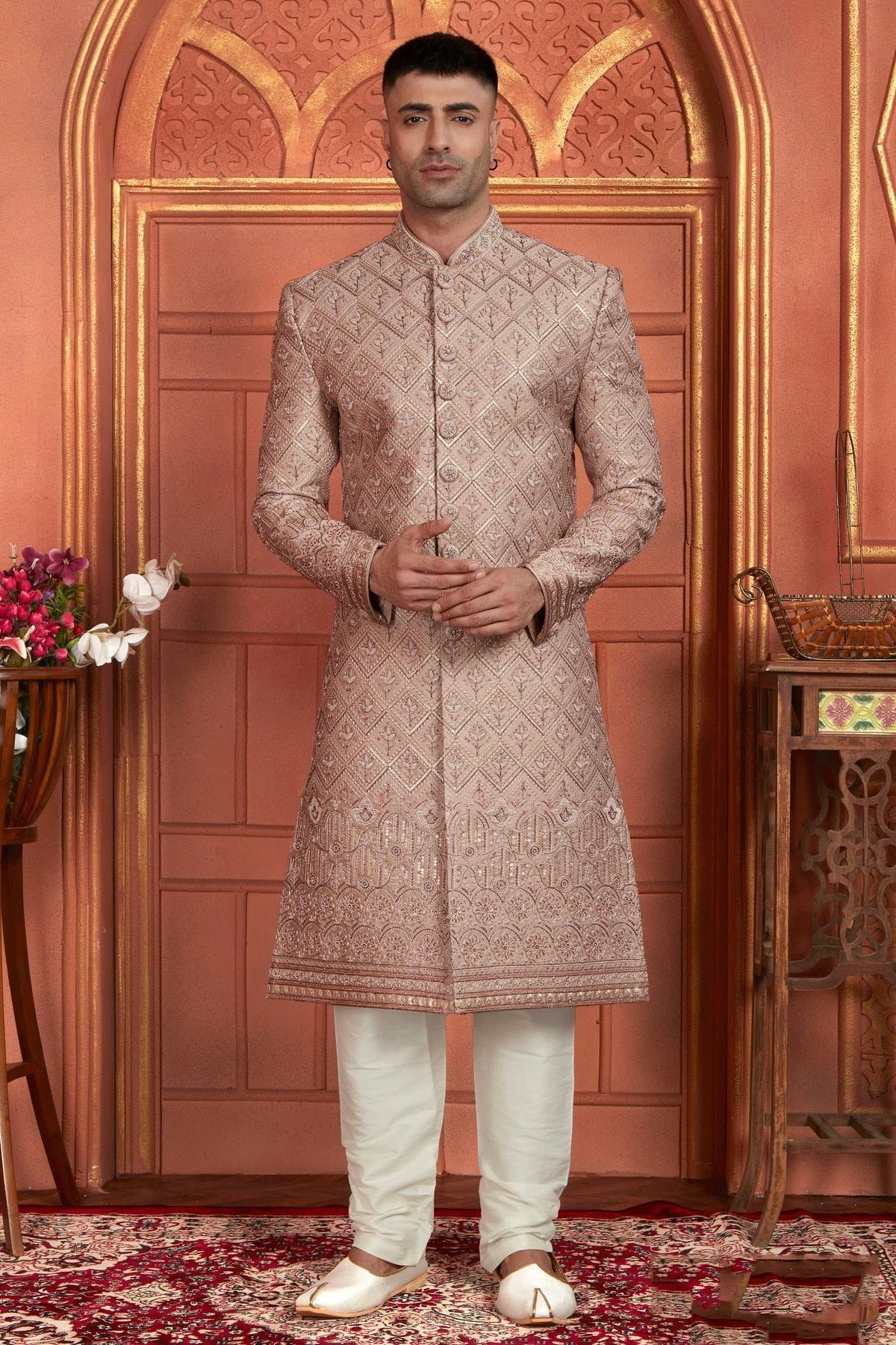 Onion Pink Art Silk Sherwan With Churidar Pant  NCSH12310321
