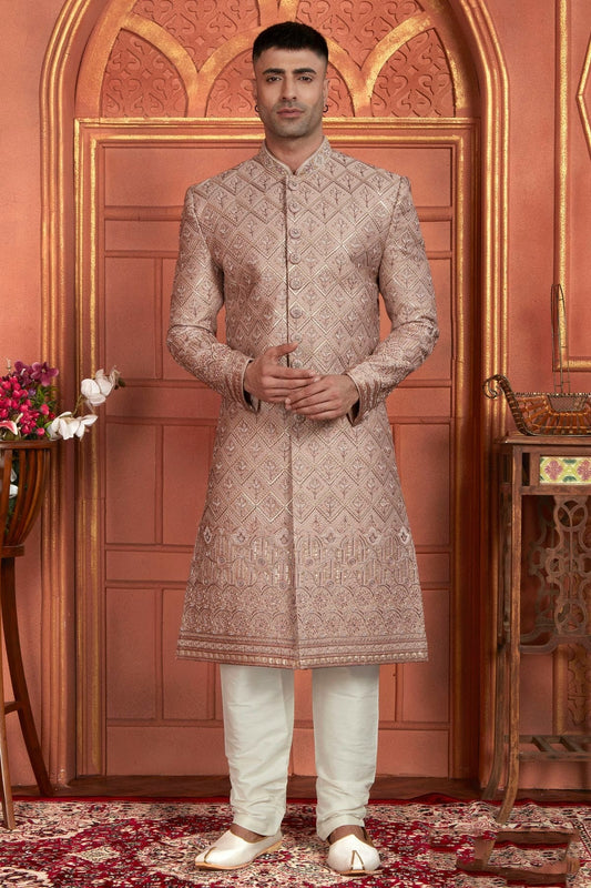 Onion Pink Art Silk Sherwan With Churidar Pant  NCSH12310321