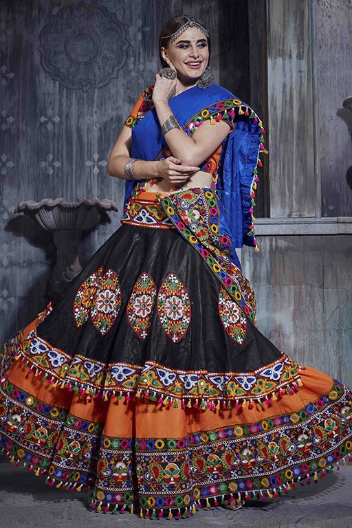 Orange And Black Art Silk Navratri Lehenga Choli NCLC12410110
