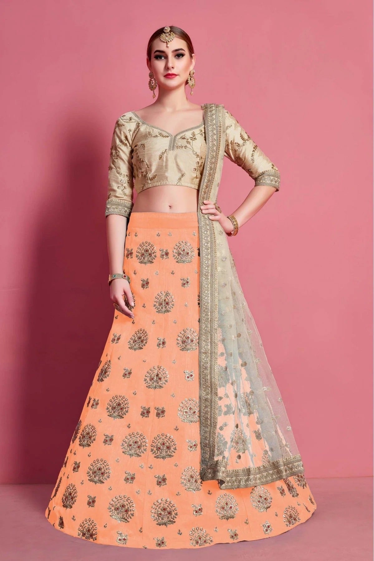 Orange Art Silk Embroidery Lehenga Choli NCLC10810548